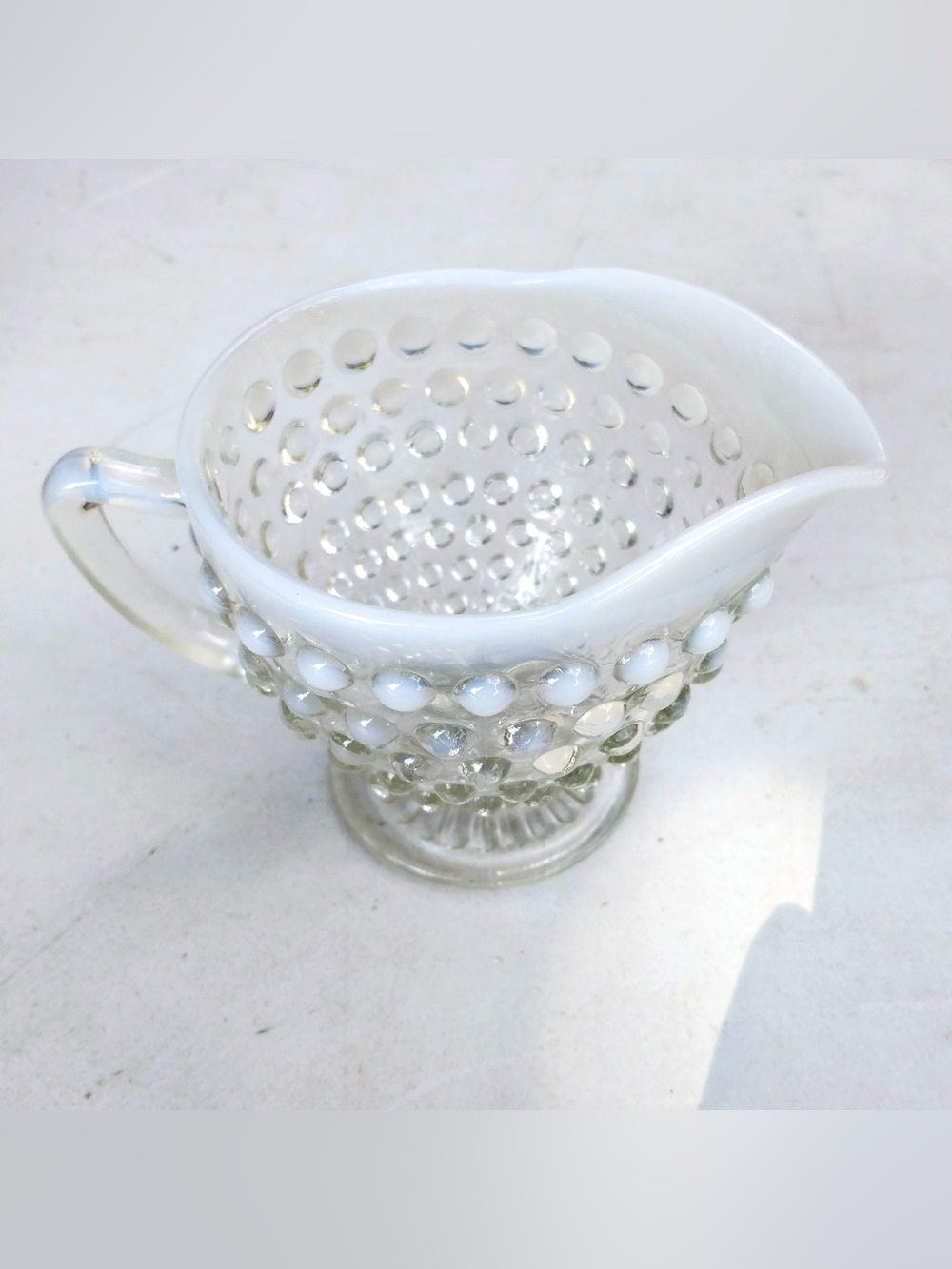 Vintage Fenton or Anchor Hocking Moonstone Opalescent Hobnail Glass Creamer